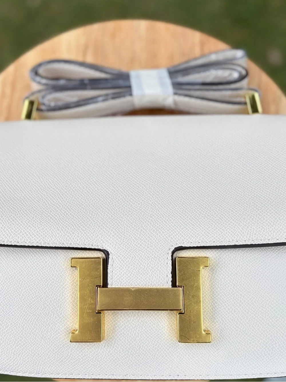 Cream Real Leather Shoulder/Crossbody Bag with Gold Hardware and H closure